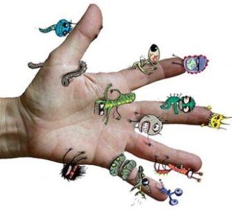 Xermes e parasitos nunha man humana
